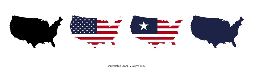 USA flag map icon set