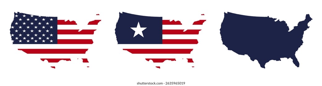 USA flag map icon set
