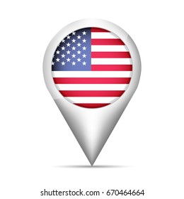 USA flag map pointer with shadow. Vector illustration