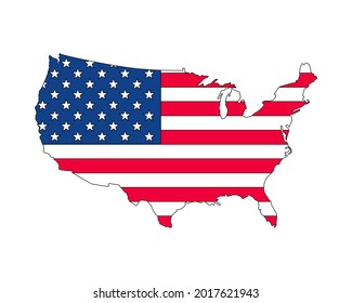Mapa de la bandera de los Estados Unidos, bandera de los Estados Unidos de América en fronteras de contorno.
