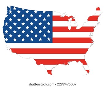 USA flag map. United States of America map with flag inside. Vector 
