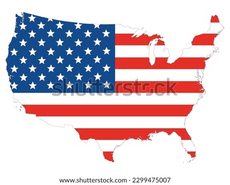 USA flag map. United States of America map with flag inside. Vector 