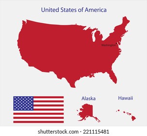 USA flag with map.Stock vector.