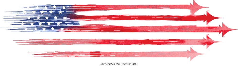 USA flag with military fighter jets  watercolor  brush paint textured. vector illustration 