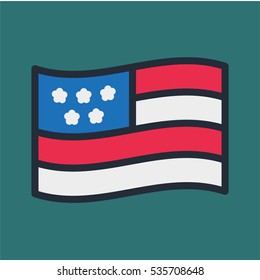 USA Flag Minimal Flat Color Line Outline Stroke Icon Pictogram Symbol