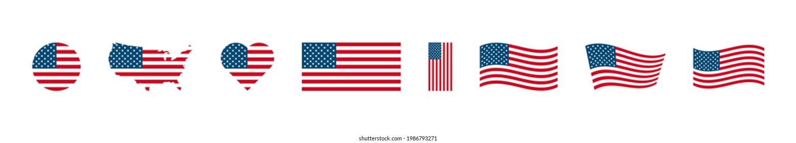 usa flag modern set. united states of america flag emblem vector illustration isolated white background