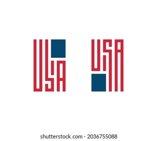 USA Flag Monogram vector set, Modern and Minimalist USA letter Monogram with American Flag, USA label illustration on white background