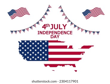 USA Flag and national flag of USA with Text independence day white background vector illustration 