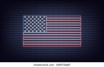 USA flag. Neon glowing sign of USA National flag