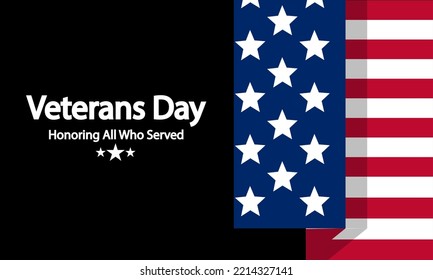 Usa flag on a black background for november 11 veterans day, vector art illustration.