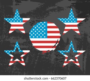 USA Flag on Black Background. Star and Circle shape. Vector illustration.
