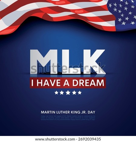 usa flag on blue background with typography of mlk day. i have a dream. vector illustration.