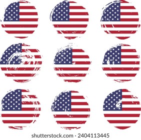 USA flag on button, Round textured badge with the silhouette of the flag of America