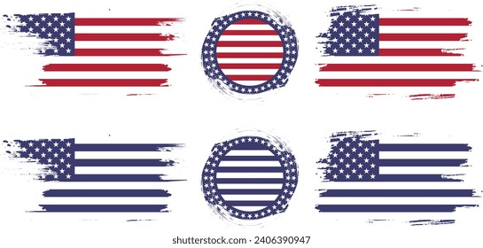 USA flag on button, Round textured badge with the silhouette of the flag of America, USA grunge flag