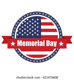USA  flag on button stamp with ribbons Memorial Day