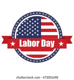 USA flag on button stamp with ribbons. Labor day. Vector illustration