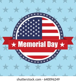 USA flag on button stamp with ribbons Memorial Day