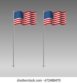 USA flag on the flagpole. United States Of America flag. Official colors and proportion correctly. High detailed vector illustration. 3d and isometry. EPS10