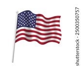 USA flag on flagpole waving in wind. Vector isolated illustration of American flag with stars and stripes. US national symbol