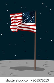 USA flag on the moon surface