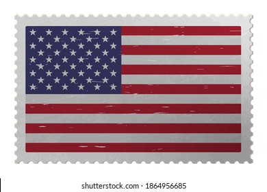 USA flag on old postage stamp, vector