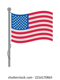 usa flag on pole on white background