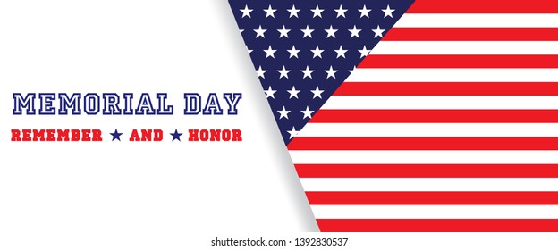 U.S.A. flag on shadow with the nam and slogan's lettering of Memorial day on white  background. All in vector design.