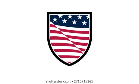 Bandeira dos EUA no escudo, ilustração em cor plana