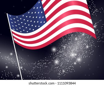 USA flag on sparkling background with stars. Vector Illustration