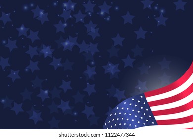 USA flag on sparkling background with stars. Vector Illustration