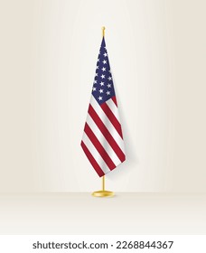 USA flag on a flag stand. Vector illustration.