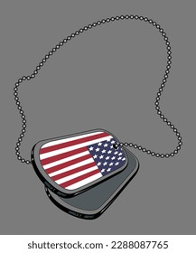 USA flag on a steel dog tag, USA dog tag