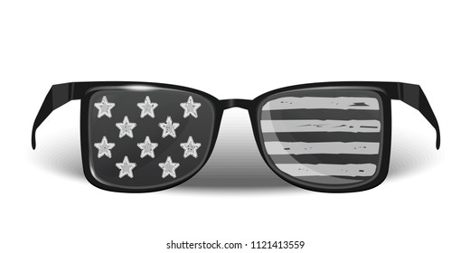 USA flag on sunglasses accessory. United States of America glasses. Glasses with a picture of the American flag. Vector illustration