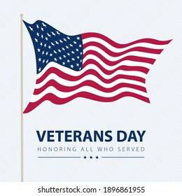 USA flag on white vector poster. Veterans day celebrate banner.