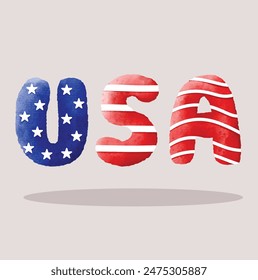 Usa flag on word. Usa flag icon for american made, patriotic, 4th july and travel. Graphic font on america banner. 