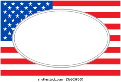 USA flag with oval frame empty space for text.