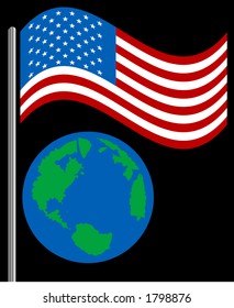 usa flag over world
