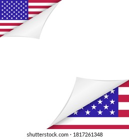 USA flag Page Turn. USA colors Poster. Memorial Day Flag Design. Vector American Flag