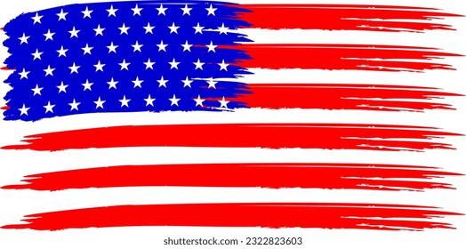 USA flag paint brush textured. Grunge illustration for celebration American holiday. Happy 4th of July , USA independence day.