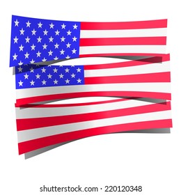 USA flag paper 3d realistic on white background. Vector