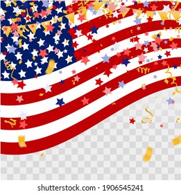 USA flag with party banner with Balloons background for 4 july independence day
