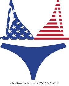 USA Flag Pattern Bikini Swimsuit Contour Strokes Design
