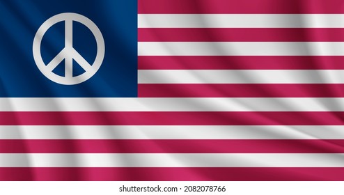 USA flag with peace sign, three dimensional render, satin texture