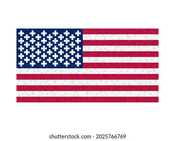 USA flag pixel art. 8-bit United States of America flag sign. Design for a festive banner and poster. Vector illustration