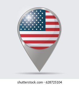 USA flag pointer map location glossy design