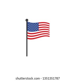 USA flag with pole icon vector isolated on white background