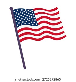 bandeira dos eua em polo sobre fundo branco.
