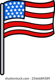 	
USA Flag in Pole Vector Illustration