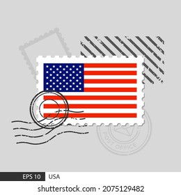 USA flag postage stamp. Isolated vector illustration on grey post stamp background and specify is vector eps10.