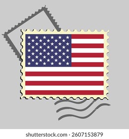 USA flag postage stamp. Isolated vector illustration on grey post stamp background